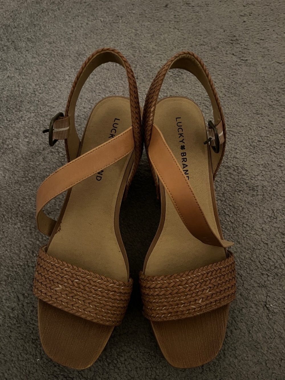 Lucky Brand Braided Tan Wedge Slingbacks